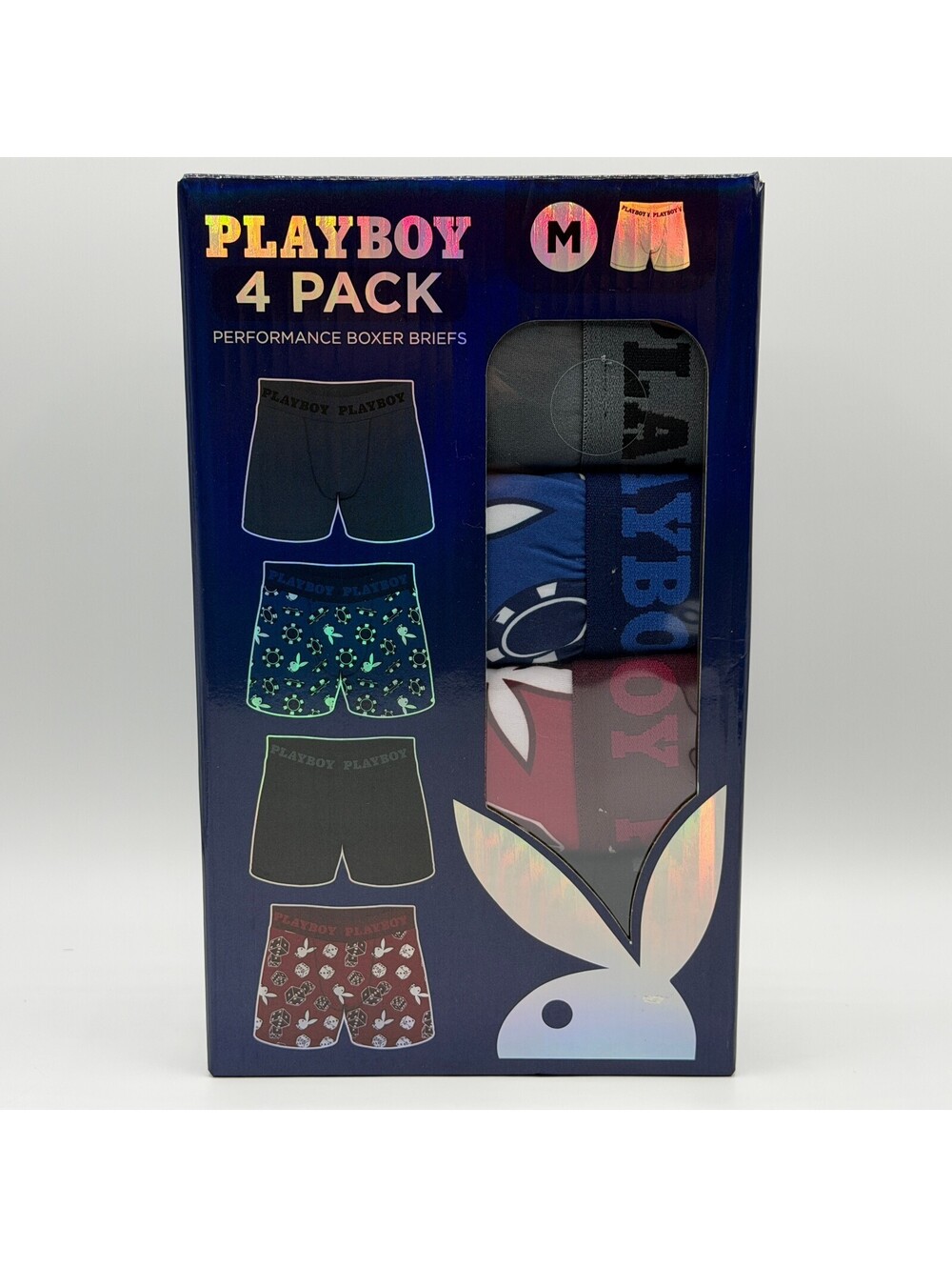 Playboy 4 Pack Performance Moisture Wicking Red Black Men's Medium Boxer Briefs